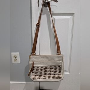 Fossil Corey Cream, Tan & Brown Cross Stitch Large Crossbody Bag